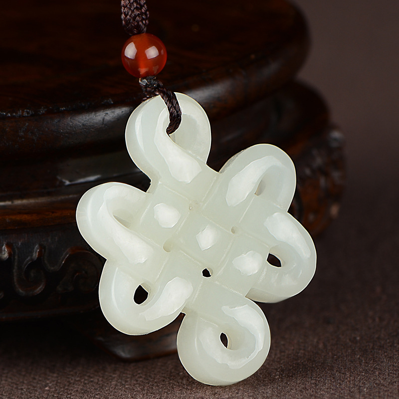 送证书 新疆和田白玉中国结吊坠批发 男女款送礼自用白玉挂件