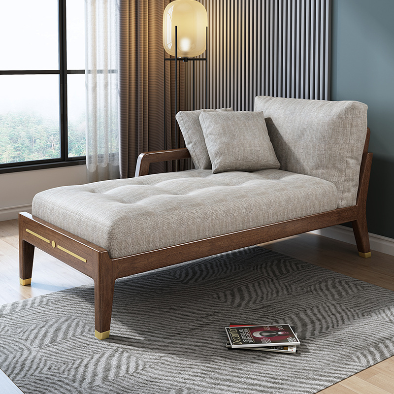 北欧实木贵妃榻沙发客厅布艺阳台休闲懒人简约现代床边单人小躺椅