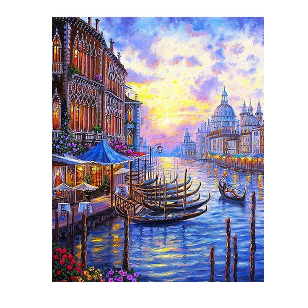 外贸新款纯手绘填色数字油画diy城市夜景亚马逊跨境爆款厂家直销