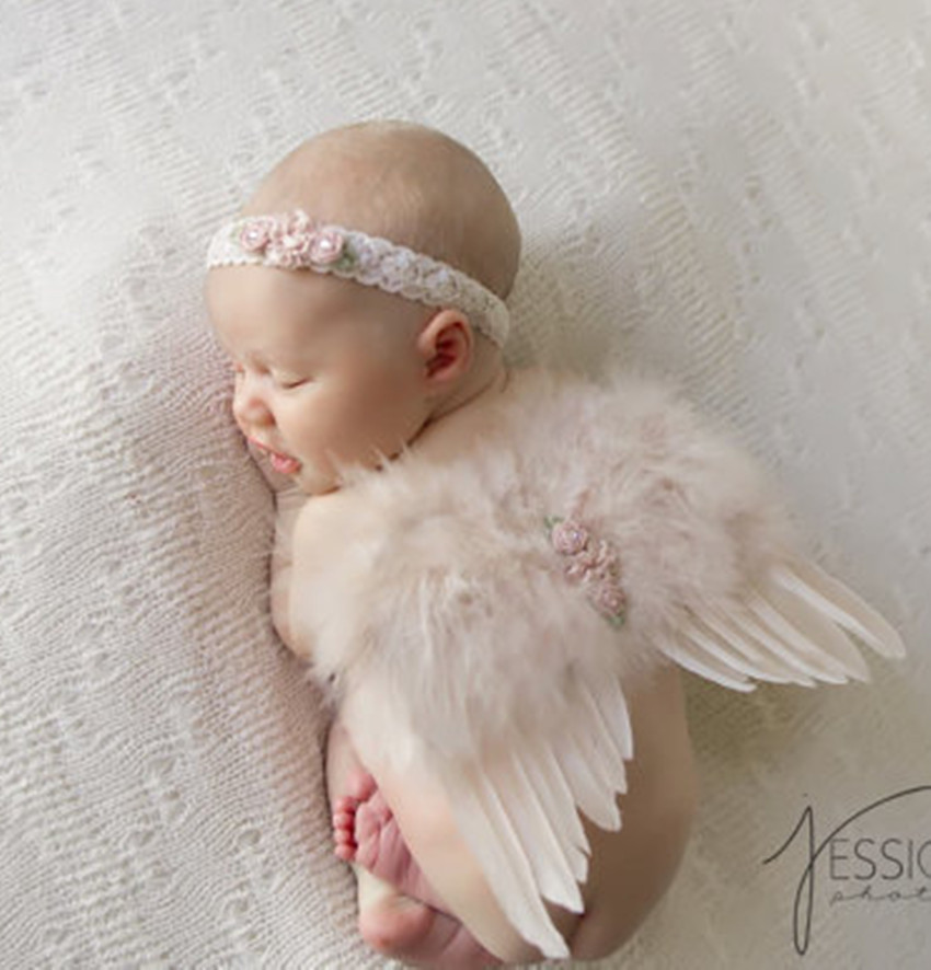 欧美儿童新生儿摄影服装宝宝白色羽毛天使翅膀婴儿宝宝发饰发带