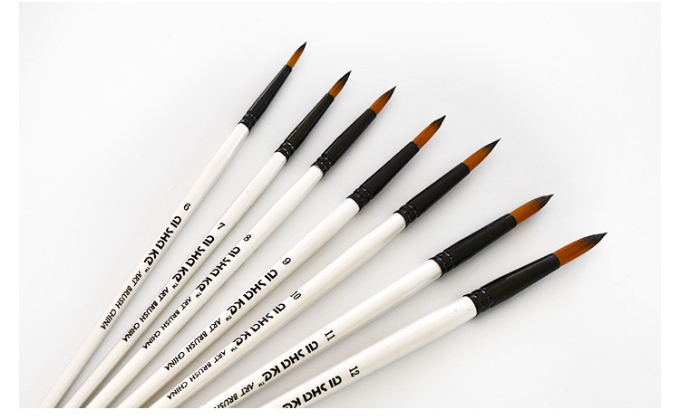 美术用品双色尼龙毛尖锋画笔12支装贝壳白色杆水彩笔套装厂家批发