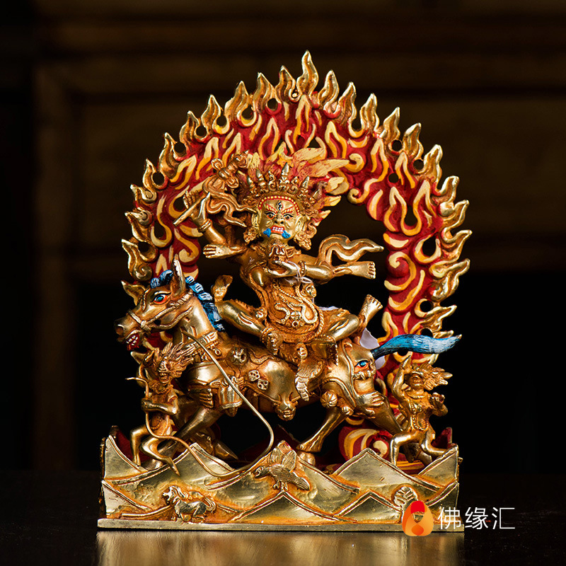 吉祥天母 密宗佛像摆件尼泊尔7寸铜全鎏金吉祥天女佛像护法像佛像