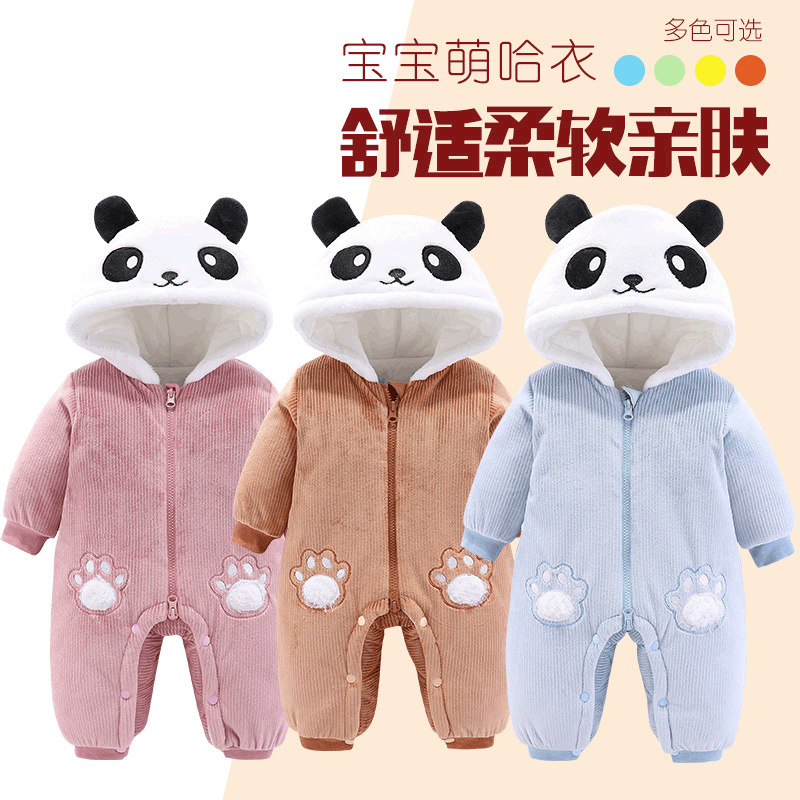 Newborn Baby Winter Panda Baby Jumpsuit Autumn and Winter Thickened Newborn Rompers Baby Jumpsuit