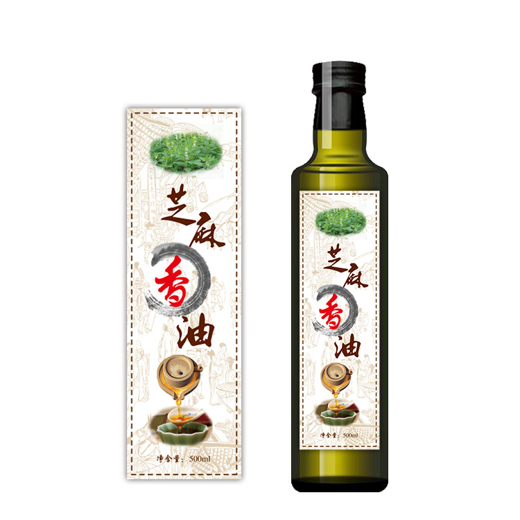 山茶油核桃油亚麻籽油小磨香油菜籽油玻璃瓶贴纸标签不干胶现货