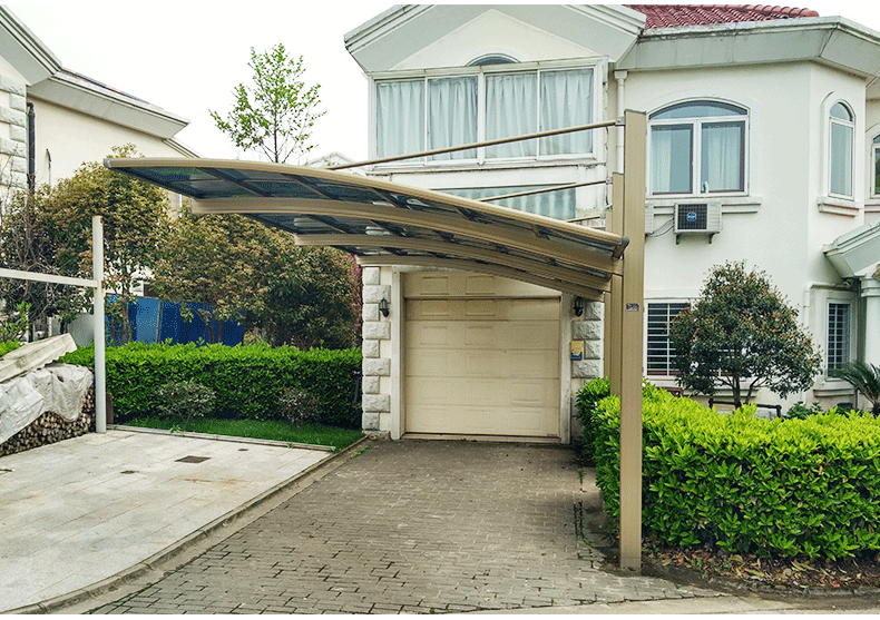 定制合金车棚斜拉式户外车棚别墅停车棚遮阳棚防晒pc耐力板车棚