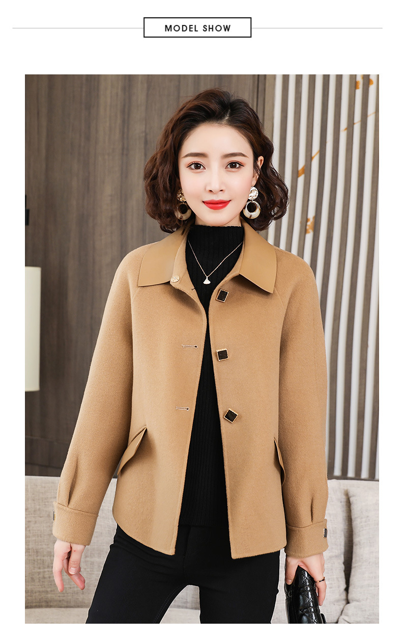 tc230089双面羊绒大衣短款新真皮领子显瘦纯色小个子羊毛呢外套