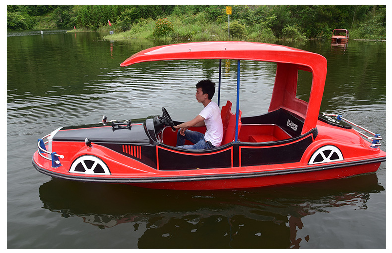 4人电动水上老爷车公园游乐船设备观光户外运动小型休闲船工厂