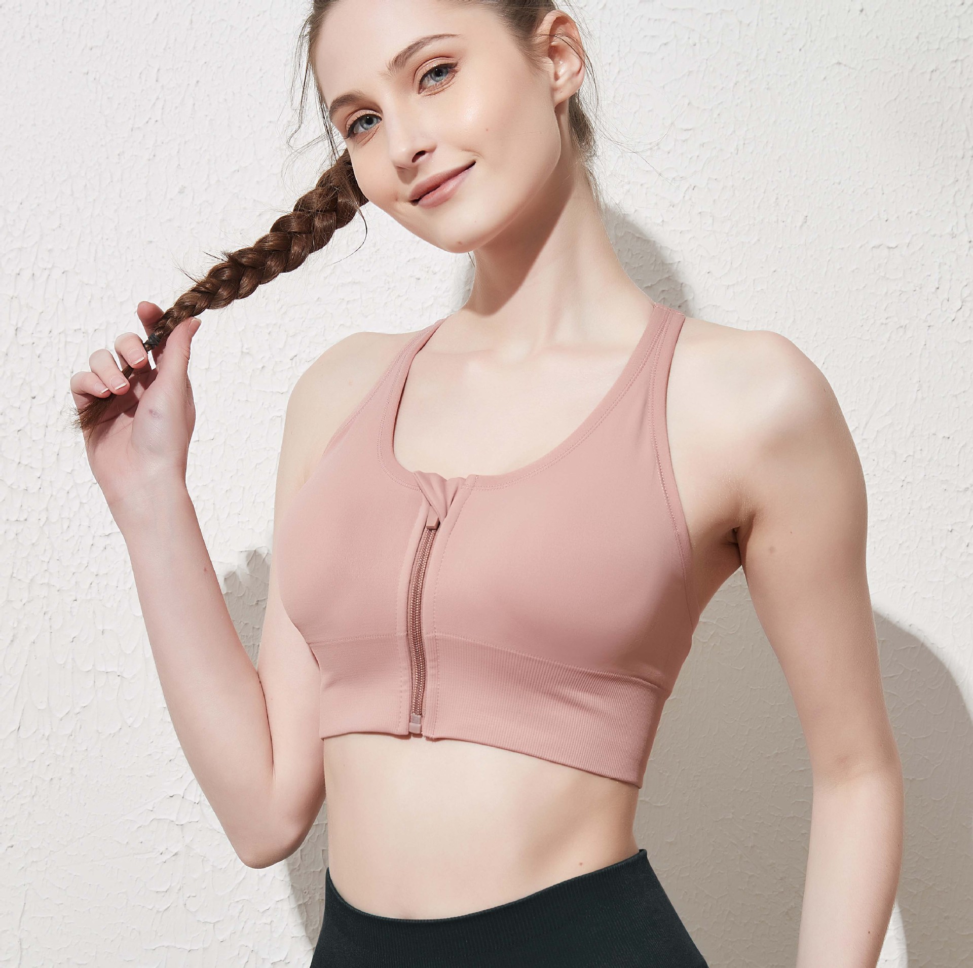 前拉链运动内衣女紧身美背防震跑步防下垂瑜伽心聚拢速干健身文胸