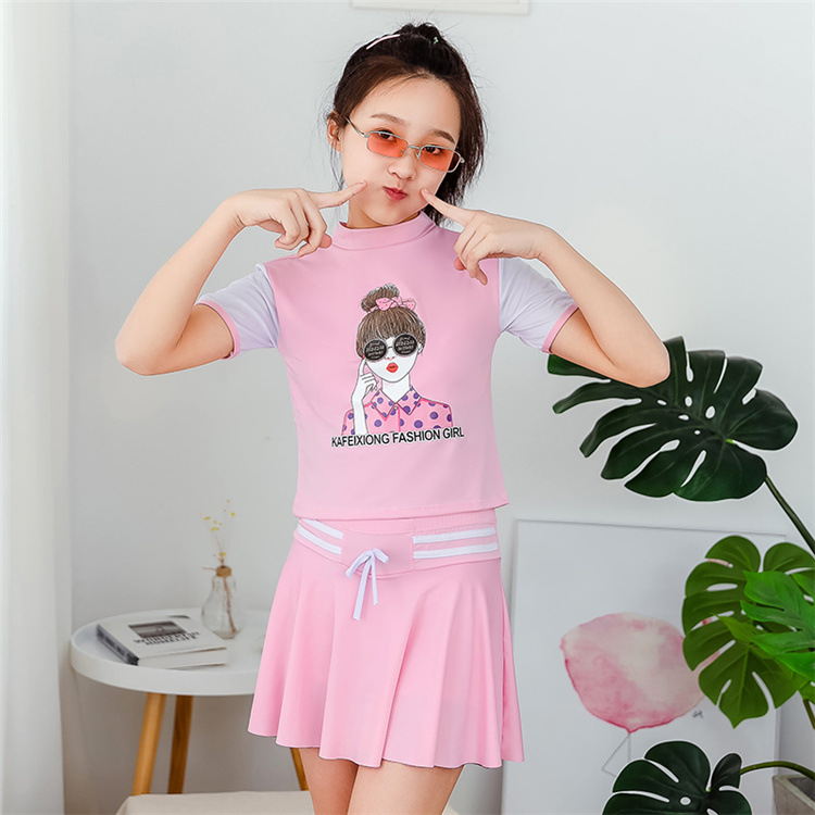 带胸杯少女款泳装大童游泳衣女孩12-15岁学生少女连体儿童泳衣女