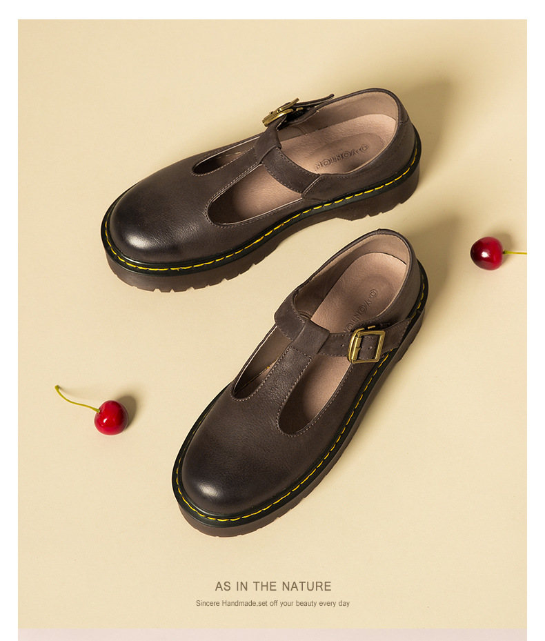 女厚底单鞋_1486青婉田玛丽珍鞋女复古一字扣丁字鞋女