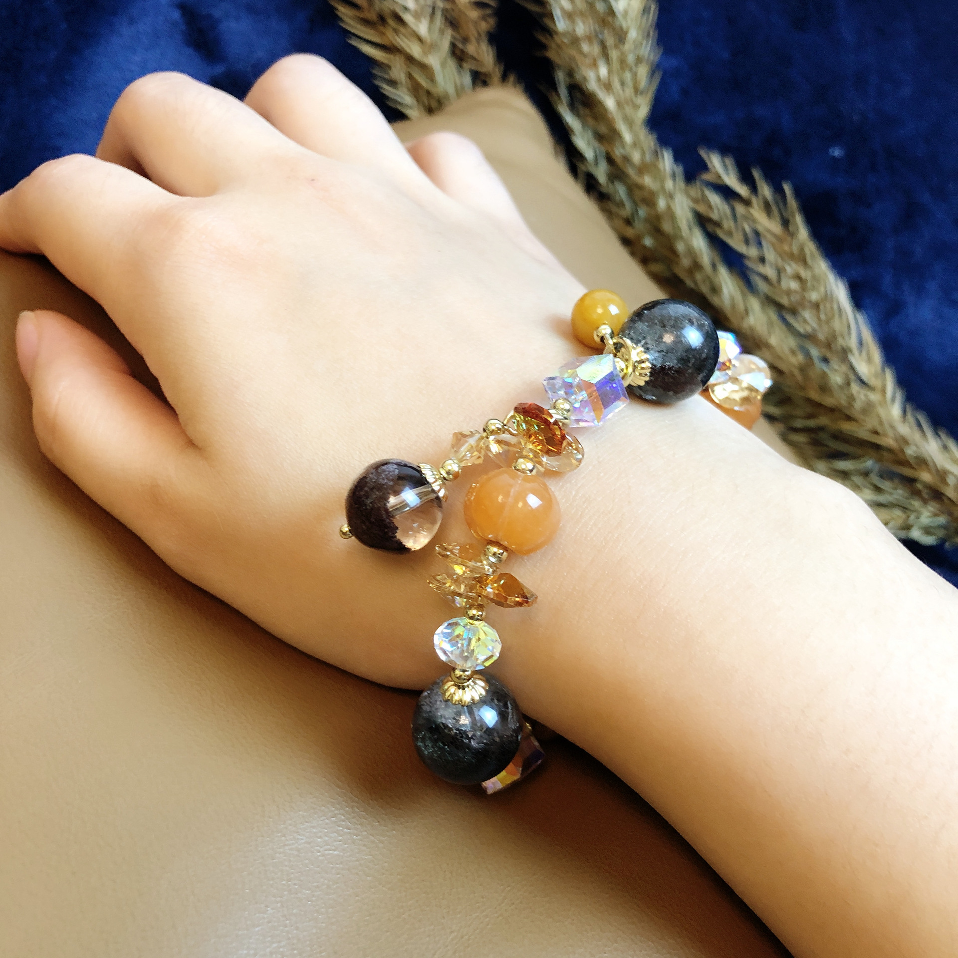 幽灵石黄玉福瓜手串手链女奥地利水晶网红新款首饰彩宝配饰水晶