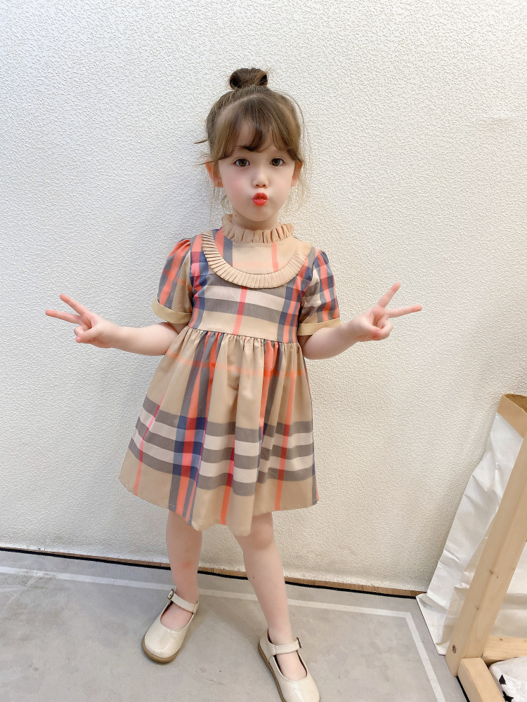 宝宝夏季裙子女童纯棉短袖连衣裙儿童高腰娃娃裙婴儿格子裙公主裙