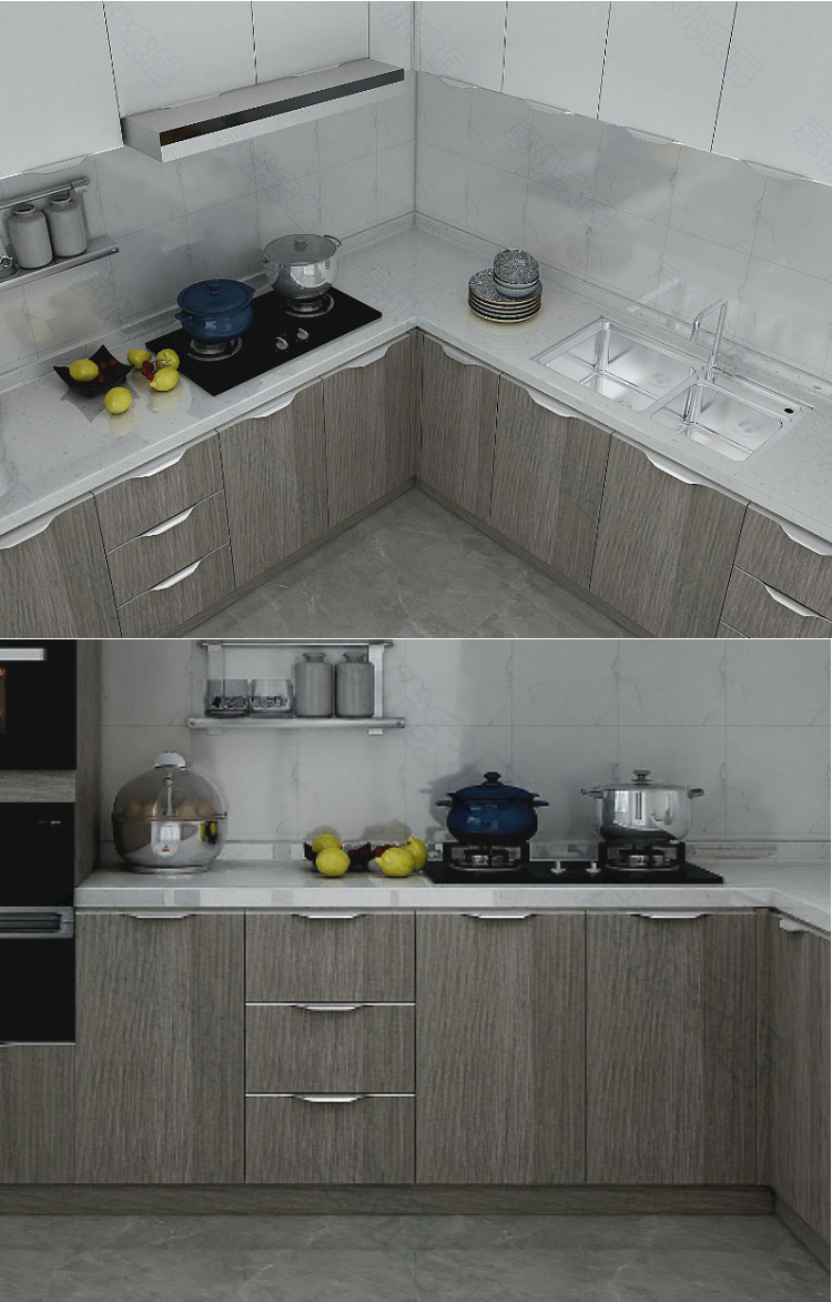 石英石橱柜晶钢门板厨柜大理麻石烤漆门板l形七字形厨房柜