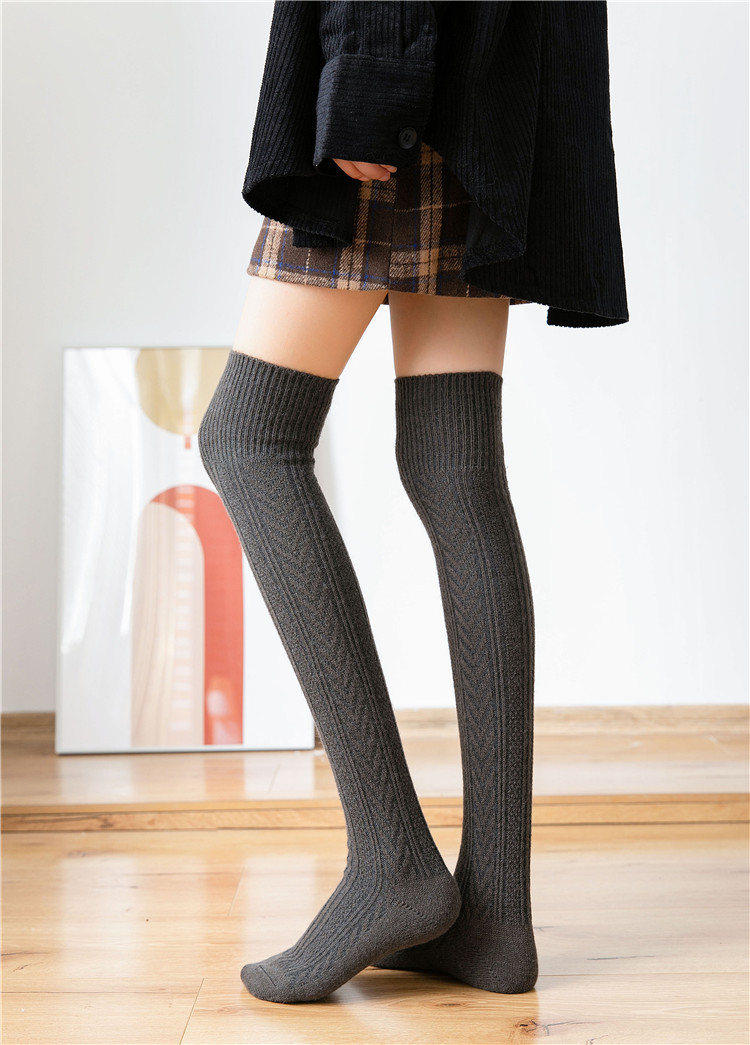秋冬季欧洲站羊毛袜套女长筒过膝袜踩脚护膝靴套保暖美腿显瘦袜子
