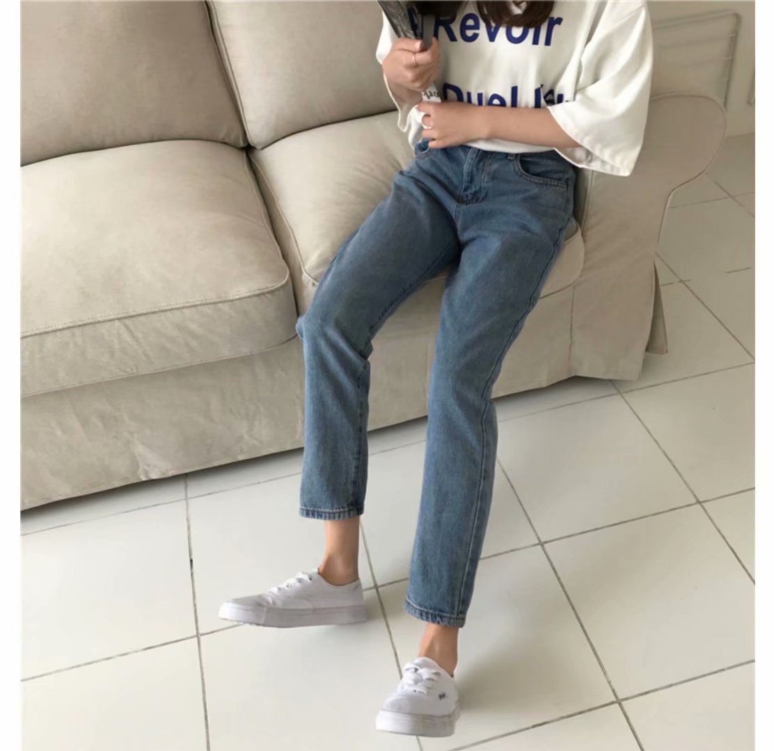 春夏2020新款潮高腰泫雅裤宽松学生直筒裤子显瘦小脚牛仔裤女九分