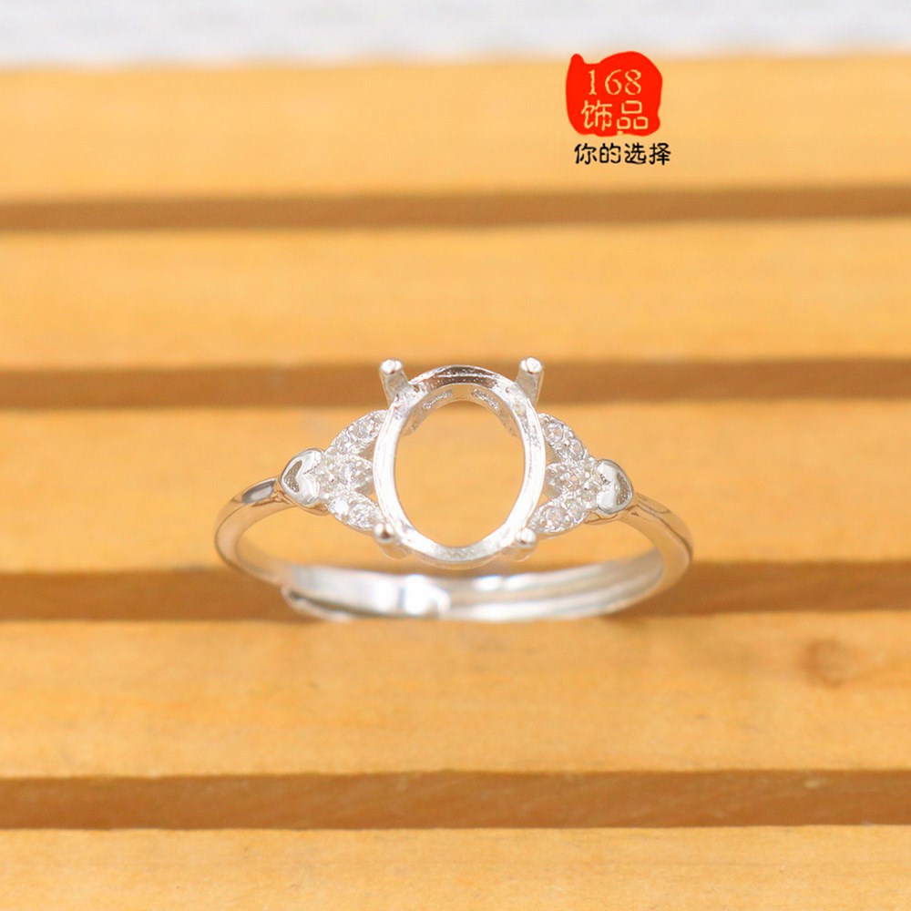 5mm新款 翡翠玉石银戒托 女式s925戒指空托