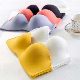 糖果色少女无肩带文胸 聚拢半杯胸围光面学生内衣防滑侧边可代发