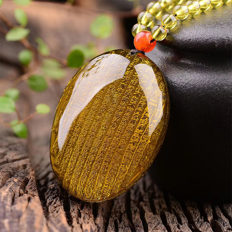 多米尼加级蓝珀心经吊坠毛衣链原矿蜜蜡琥珀项链男女款直播