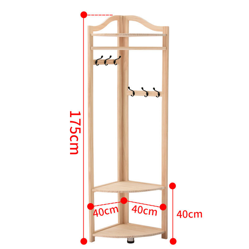 Corner Coat Rack Solid Wood Hanger Floor Living Room Clothes Hanger Bedroom Corner Household Simple European-Style Storage Rack