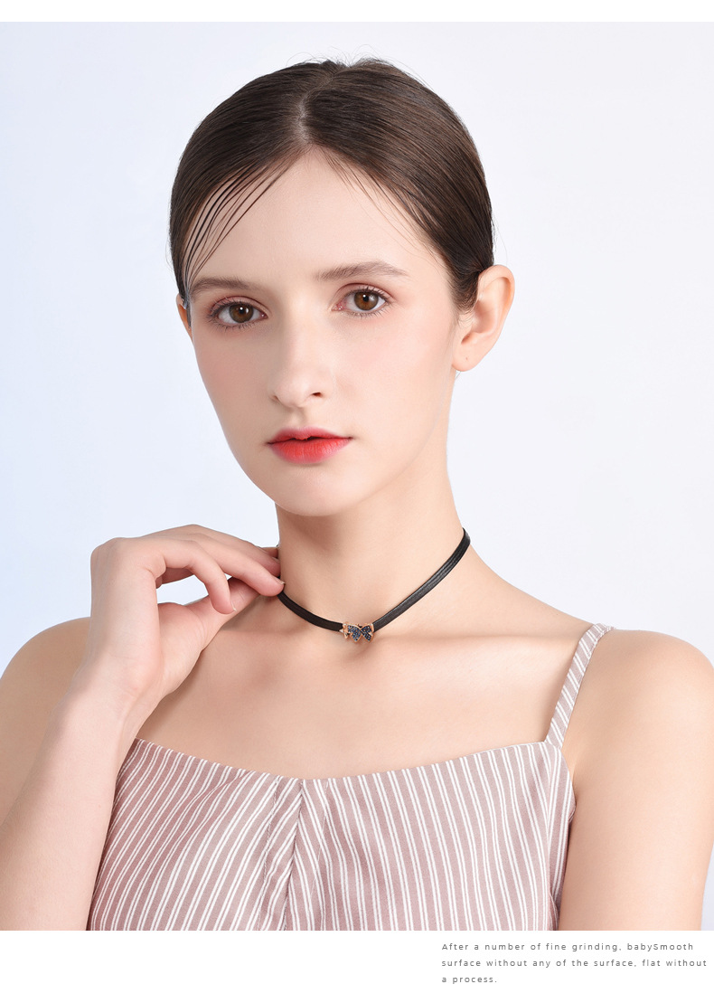 choker项圈颈链女短款锁骨日韩国蝴蝶个性脖颈链蝴蝶结黑色项链女