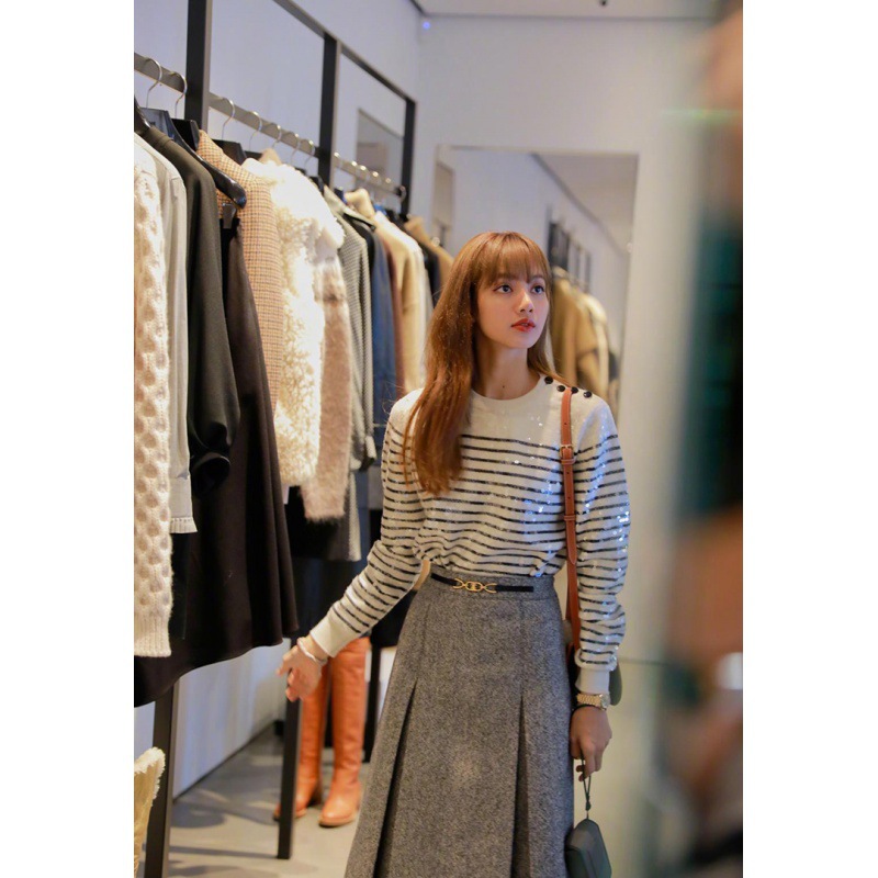 blackpin lisa同款秋冬气质通勤麻花针织棉菱形套头圆领针织衫