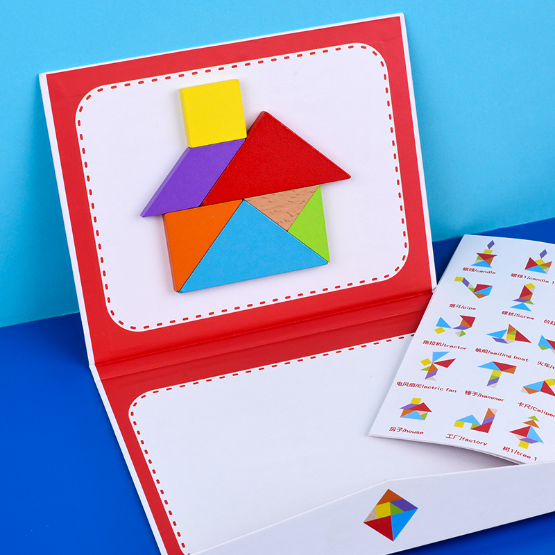 儿童益智力早教玩具七彩木制磁性七巧板教具开发智力拼图拼板