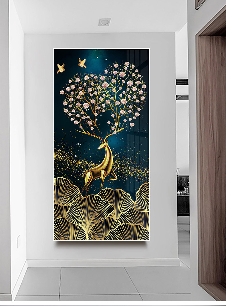 北欧风客厅玄关装饰画酒店走廊卧室梅花鹿墙壁挂画过道厂家代批发