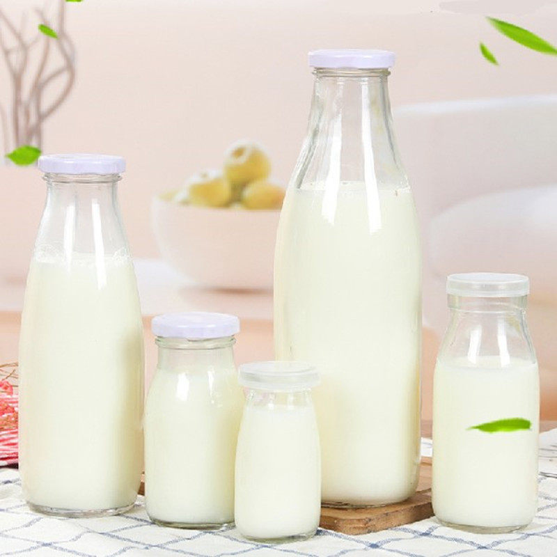 玻璃酸奶瓶100-200-250-500-1000ml奶吧牛奶瓶饮料瓶带盖批发