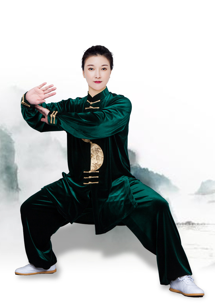 小和山太极服女新款秋冬季加厚金丝绒秋装太极拳练功服男中长款