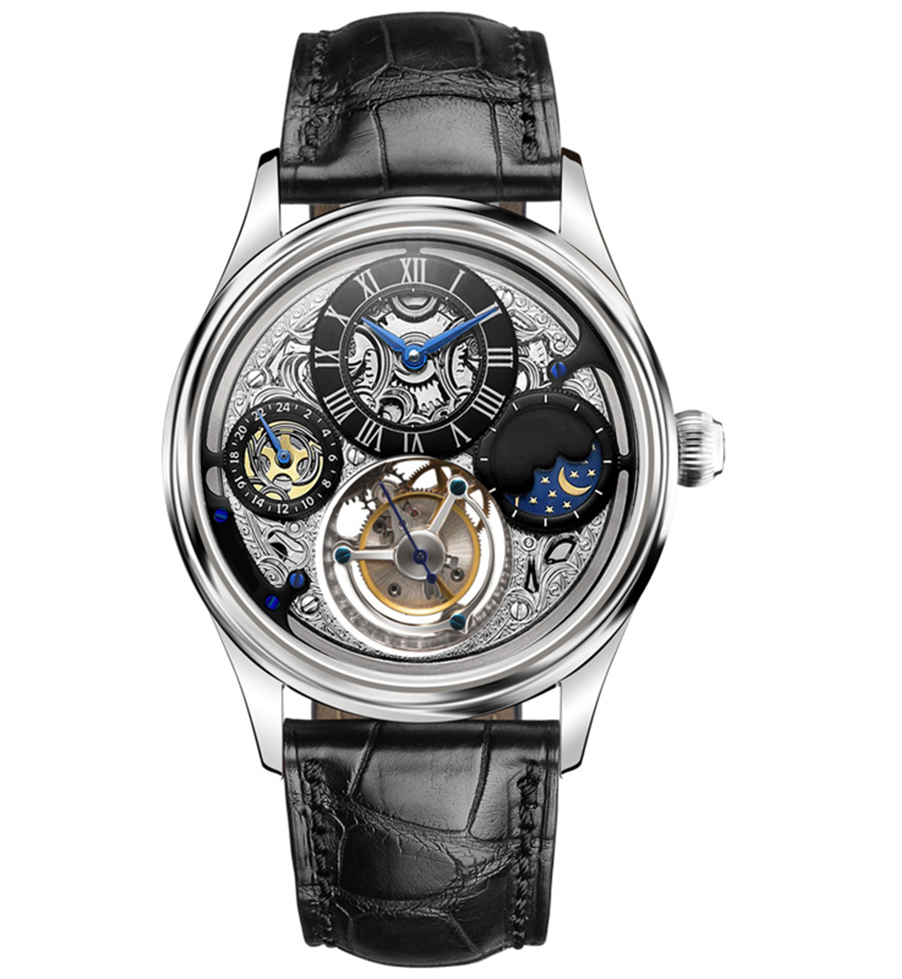 工厂生产月相镂空陀飞轮moon phase tourbillon watch 手表加工厂