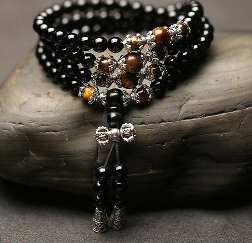 男女款佛珠多圈手链 仿黑玛瑙黑曜石手串配饰手串饰品