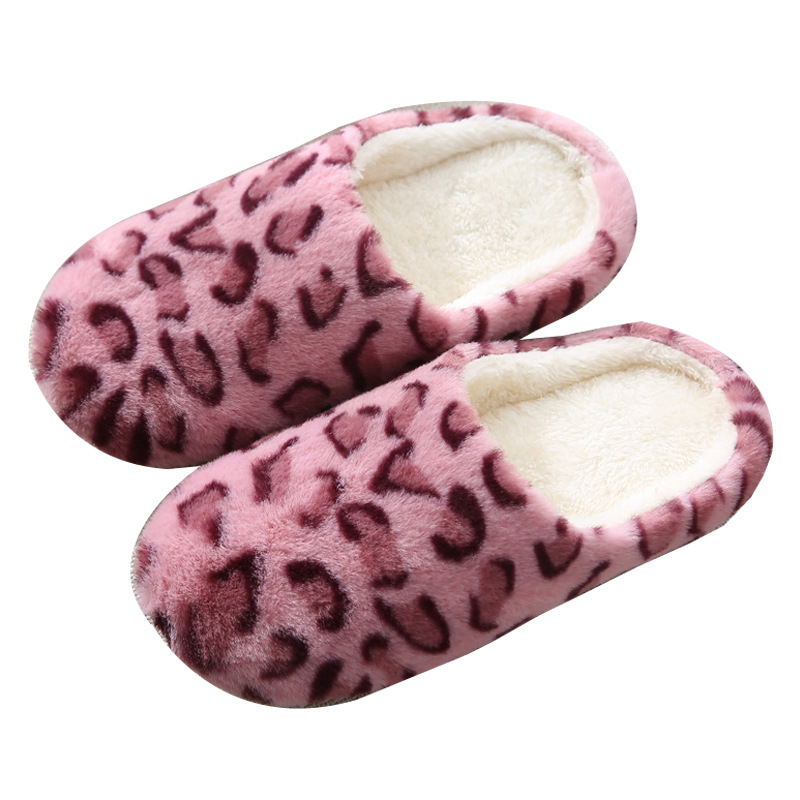 Rabbit Fur Leopard Print Indoor Silent Soft Soled Slippers