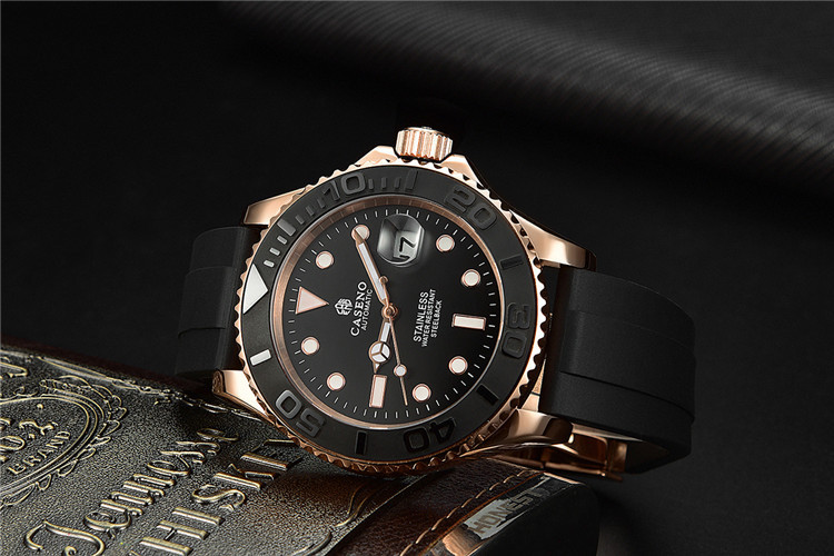 caseno 2020全自动机械正品运动时尚男士手表 硅胶表带21mm