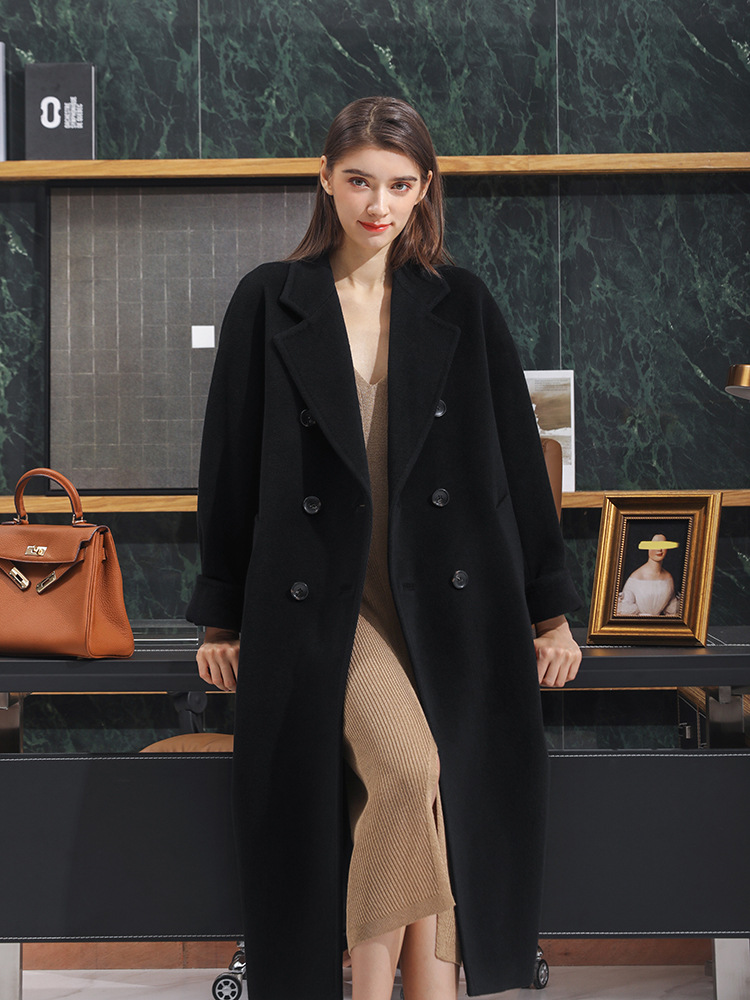 双面羊绒大衣女中长款冬高端2020年新款赫本风101801黑色羊毛外套