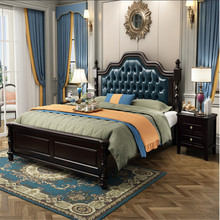 美式实木床1.8米欧式主卧真皮储物1.5米婚床轻奢双人大床现代简约