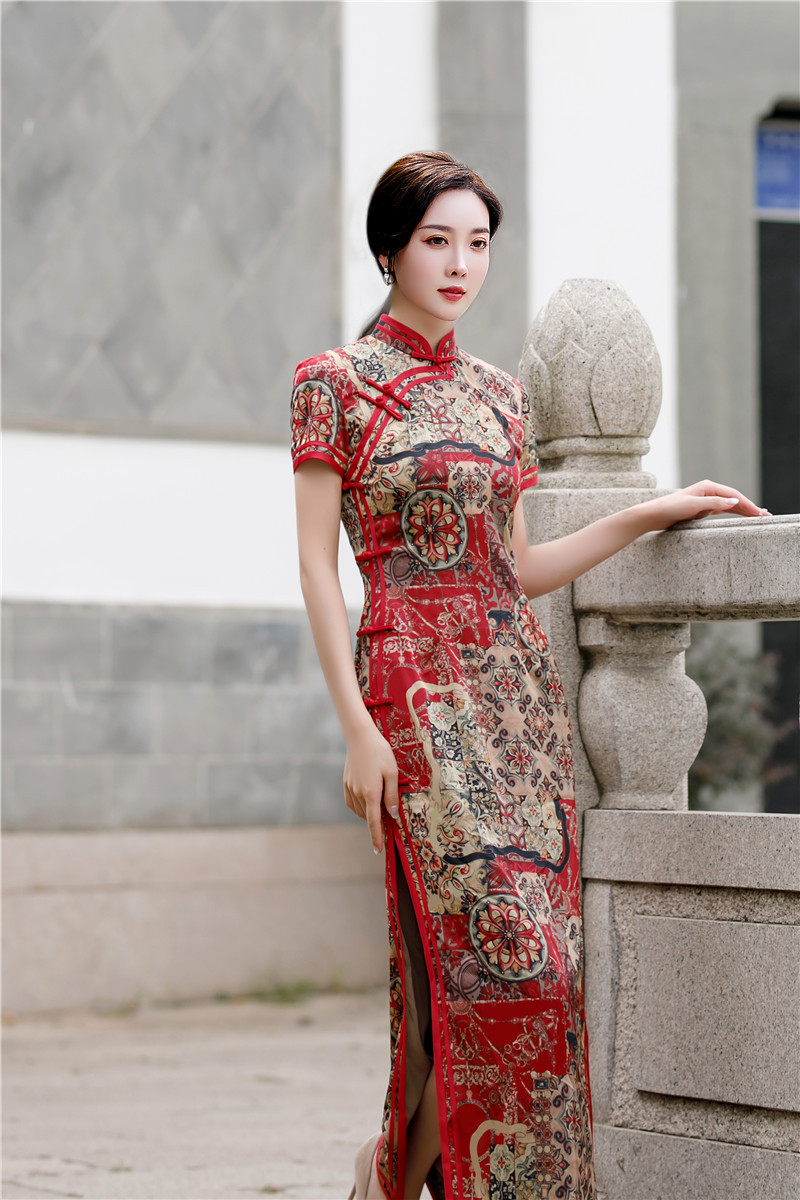 上海旗袍厂gx时尚改良中国风香云纱长款宽边旗袍2020秋冬新款女士旗袍