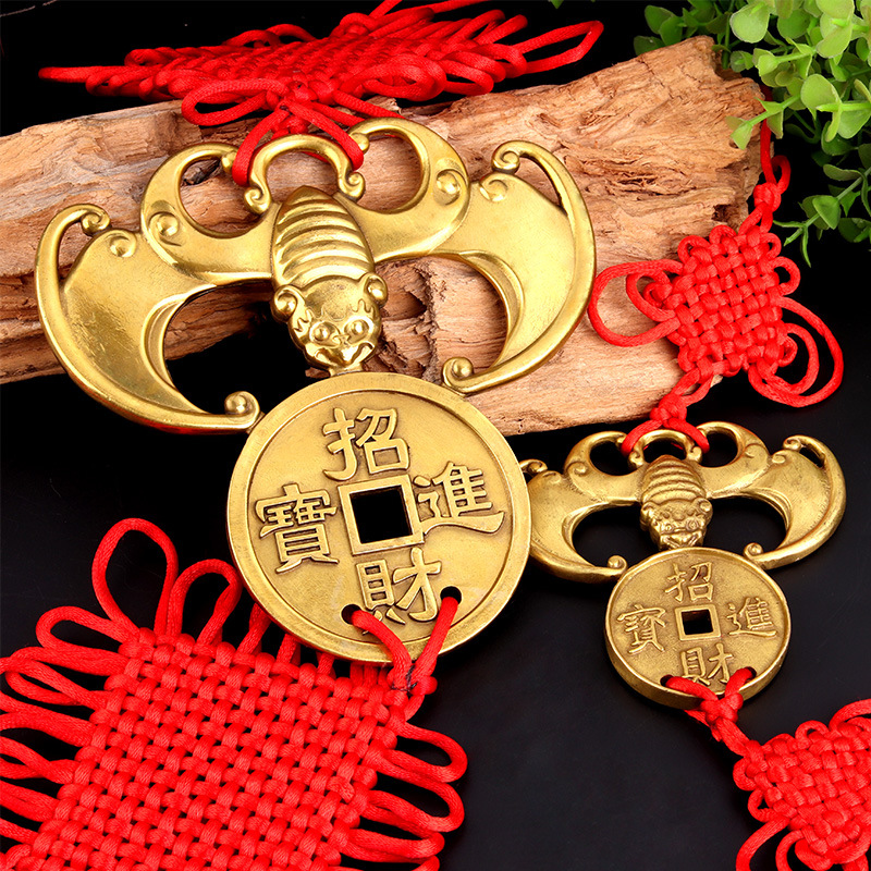实心铜福鼠吊金钱挂件蝙蝠吊金钱挂饰进宝铜钱装饰金属工艺品