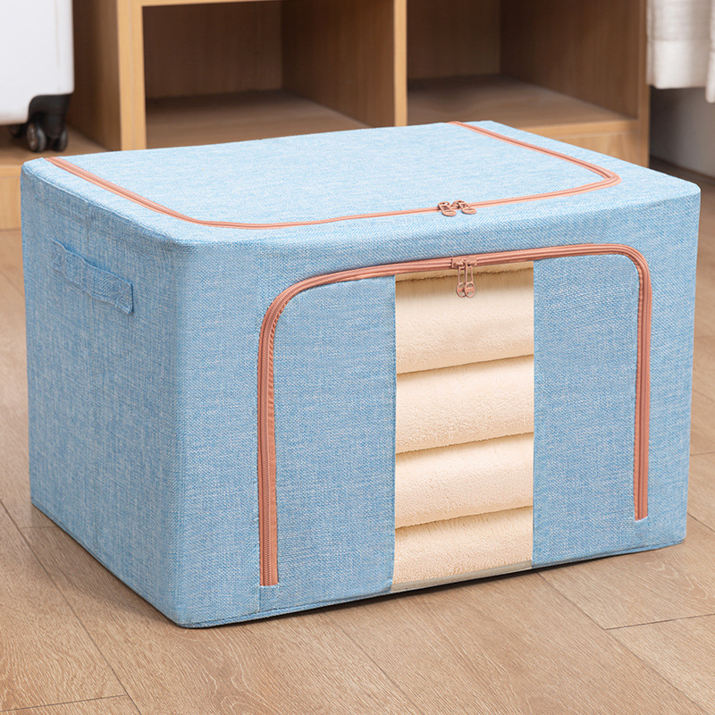 Household Storage Box PVC Single Window Foldable Cotton Linen Fabric Underwear Storage Box Clothing Cotton Quilt Organizing Storage Box