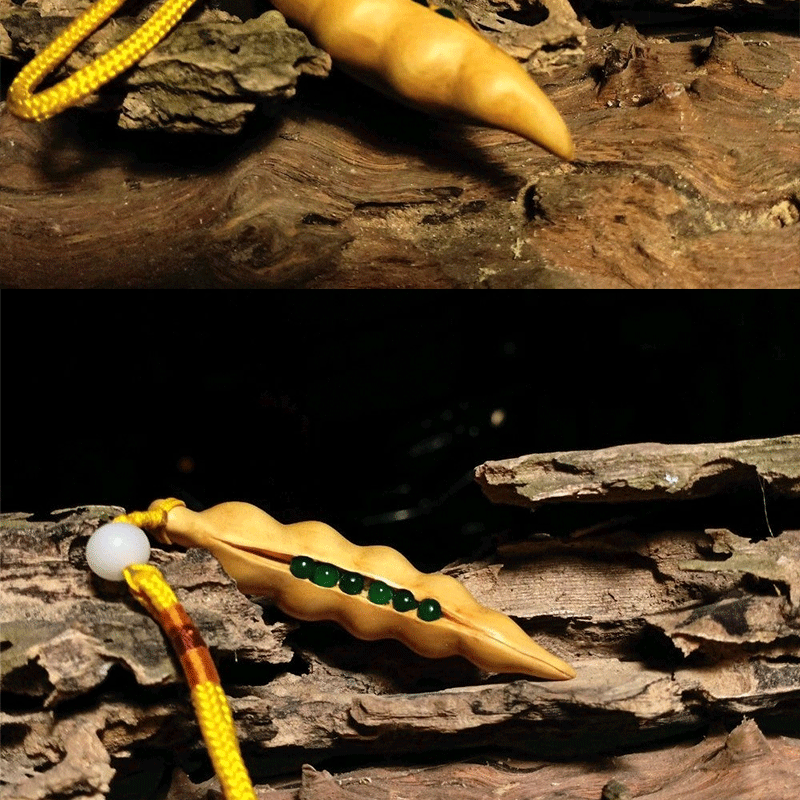 纯手工黄杨木手把件四季平安豆文玩工艺品四季豆木雕豆角手捻挂件