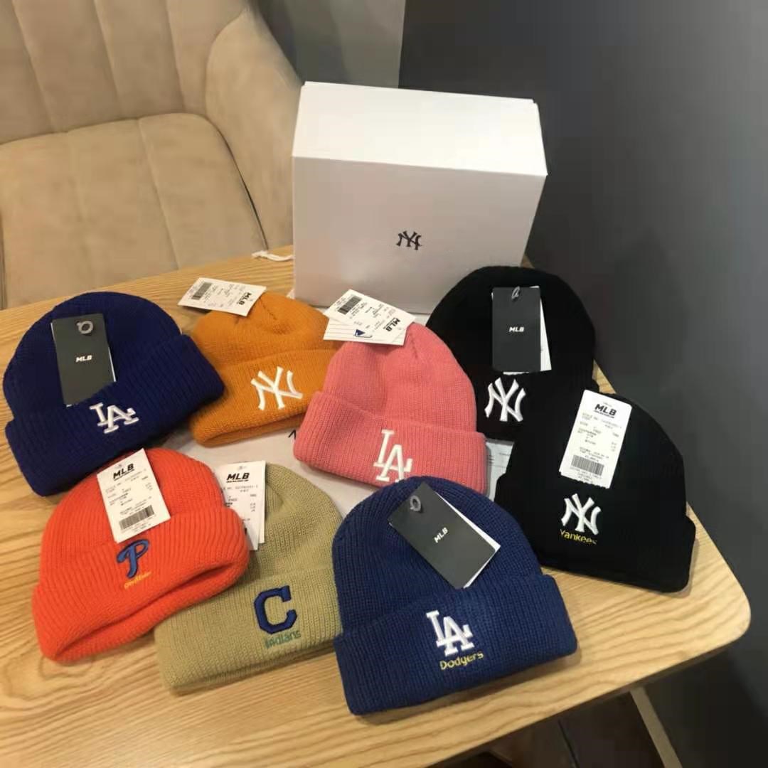 秋冬季新款韩版mlb潮牌ny字母刺绣卷边圆顶休闲针织简约毛线帽子