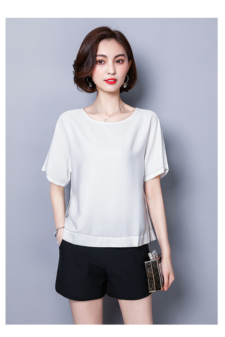 短袖t恤女夏季2020新款设计感小众宽松桑蚕丝小衫纯色真丝上衣