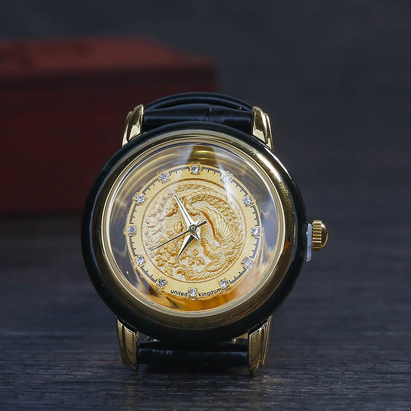 直播日本进口机芯和田玉墨玉 金镶玉龙凤手表情侣款 金店会销礼品