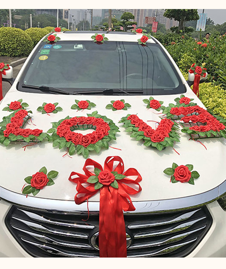 带泥婚车装饰吸盘结婚扎花车车头布置用品棒棒糖主婚车彩车装扮