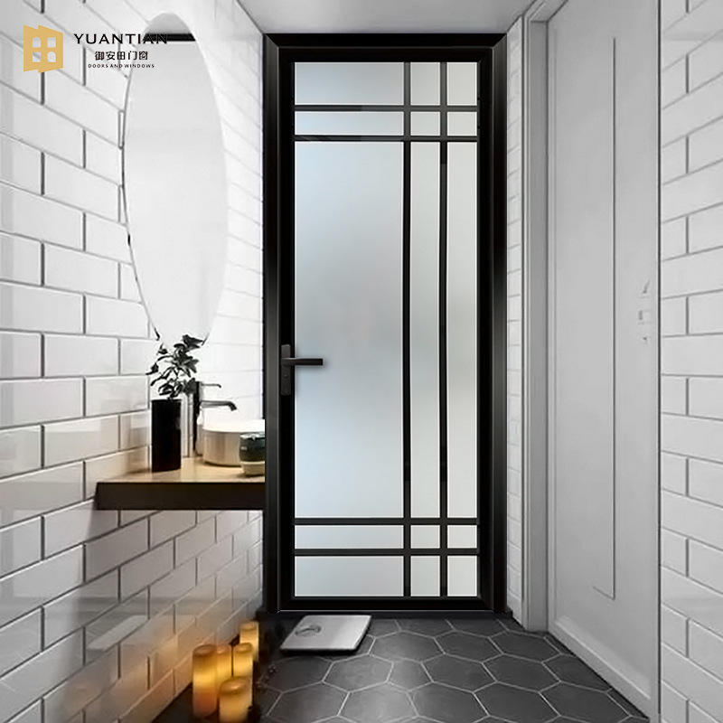 佛山工厂批发磨砂钢化玻璃浴室门 铝合金平开门 厨房厕所卫生间门