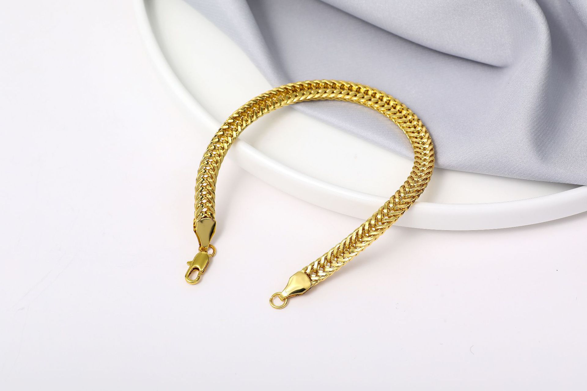 欧美外贸狐尾镀18k黄金手链 6mm男士侧身手链鱼骨手链