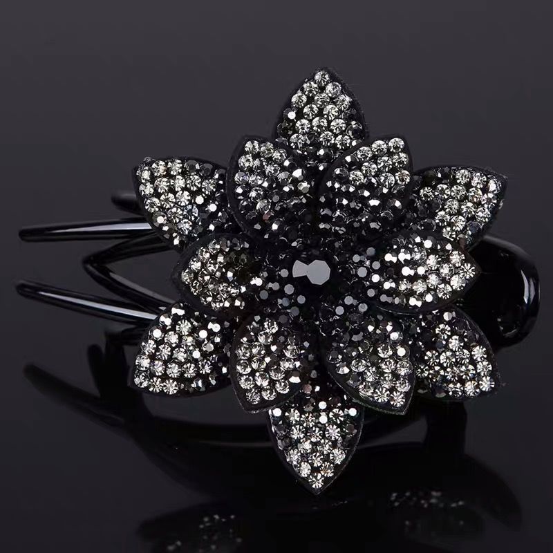 New Korean Style Rhinestone Dignified Flowers Back Head Hairpin Large Size Flower-Shaped Hairpin for Updo Duckbilled Hair Accessories Female Wholesale