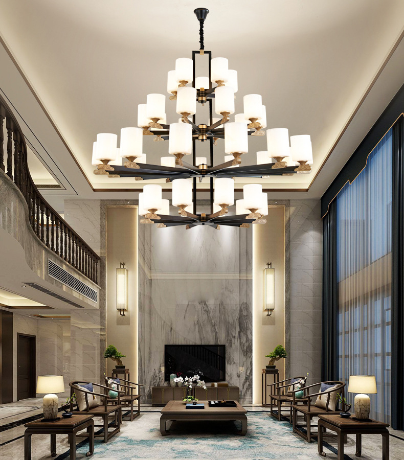 新中式吊灯客厅大灯现代简约中国风餐厅三层轻奢别墅复式楼大吊灯