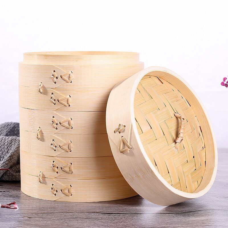 Factory Wholesale Steamed Buns Steamed Dumplings Bamboo Wool Bamboo Food Steamer round Small Steamer Cage Drawer Steaming Rack Steamer Commercial