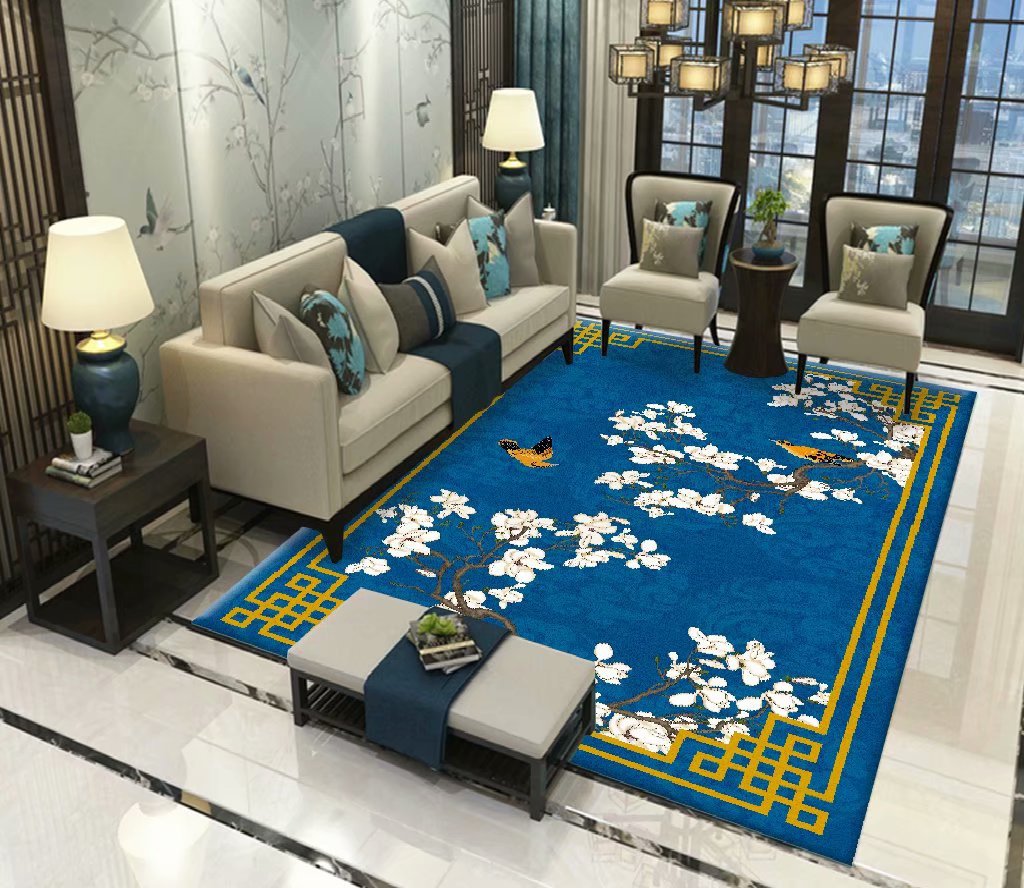 新中式客厅地毯定制茶几沙发卧室床边时尚简约印花地毯进门脚垫
