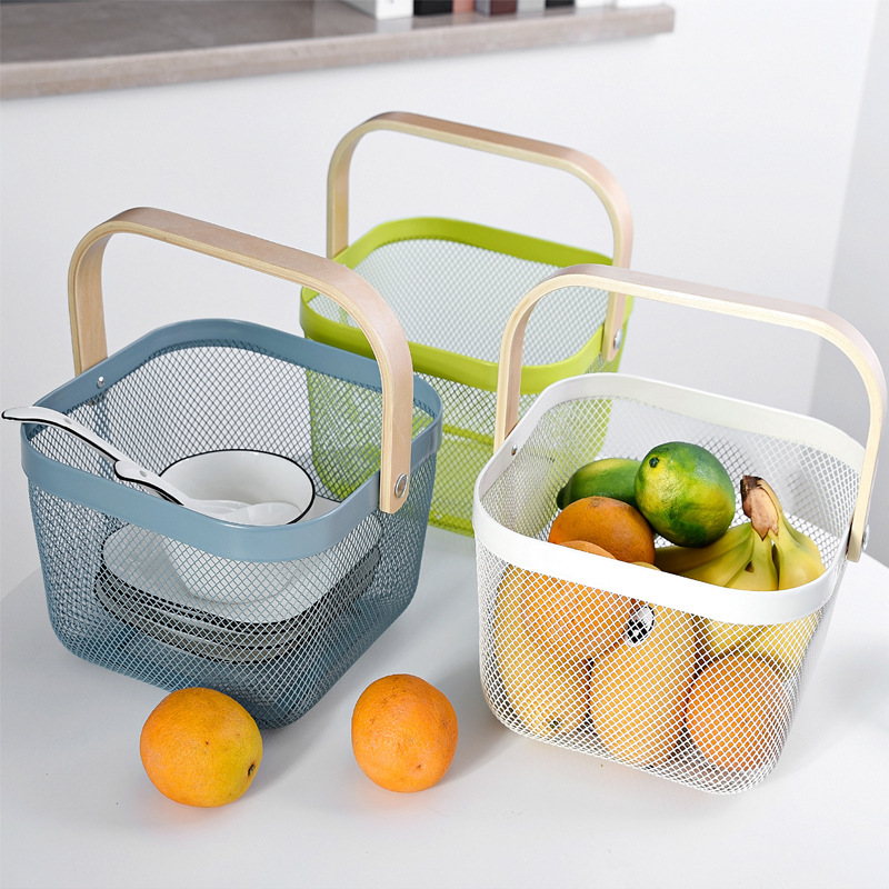 Household Fruit Vegetables Storage Basket Kitchen Bathroom Storage Basket Rishato Iron Portable Storage Basket Drain Basket